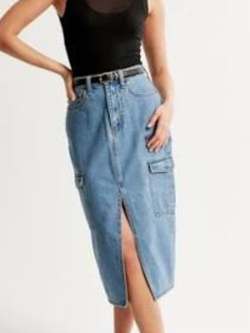 Abercrombie & Fitch High Rise Denim Cargo Midi Skirt Medium Wash Size 2 26